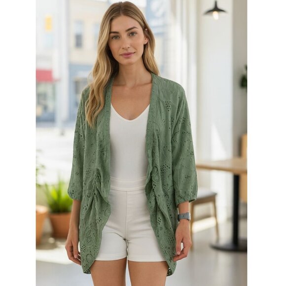 Sundance Moonlight Eyelet Jacket in Sage Green womens size Medium - Picture 1 of 8